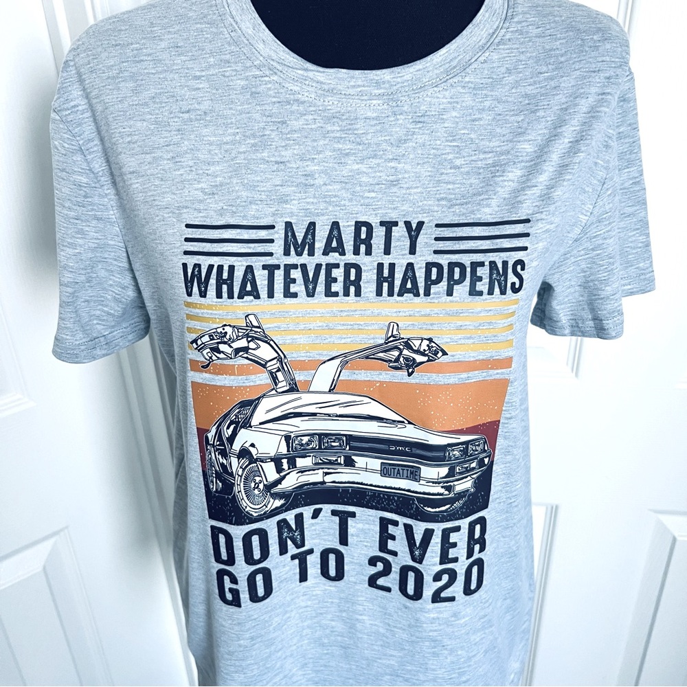 New! Back To Future Inspired Funny 2020 Light Grey Graphic Tee Size Medium